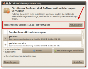 Upgrade auf Ubuntu 10.10 in der Aktualisierungsverwaltung bequem einspielen