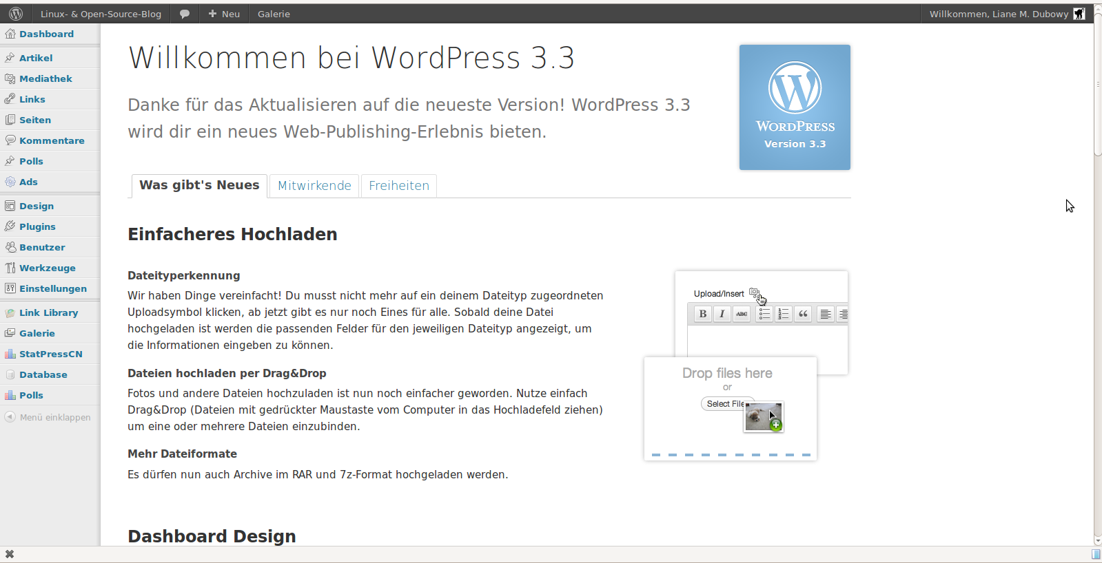 Wordpress 3.3 nach dem Update
