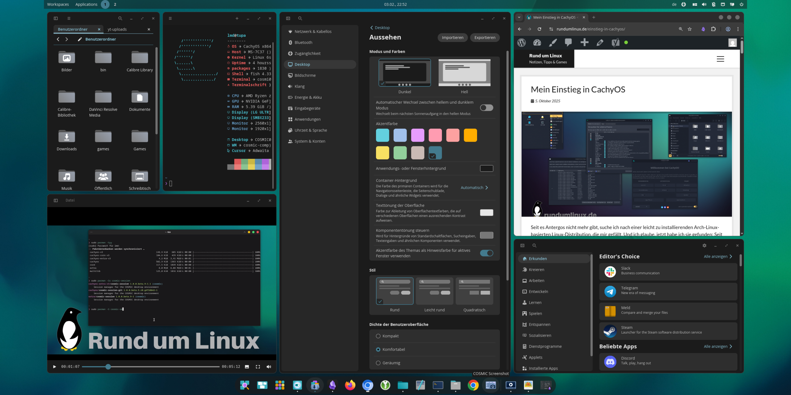 Cosmic-Desktop im Tiling-Modus