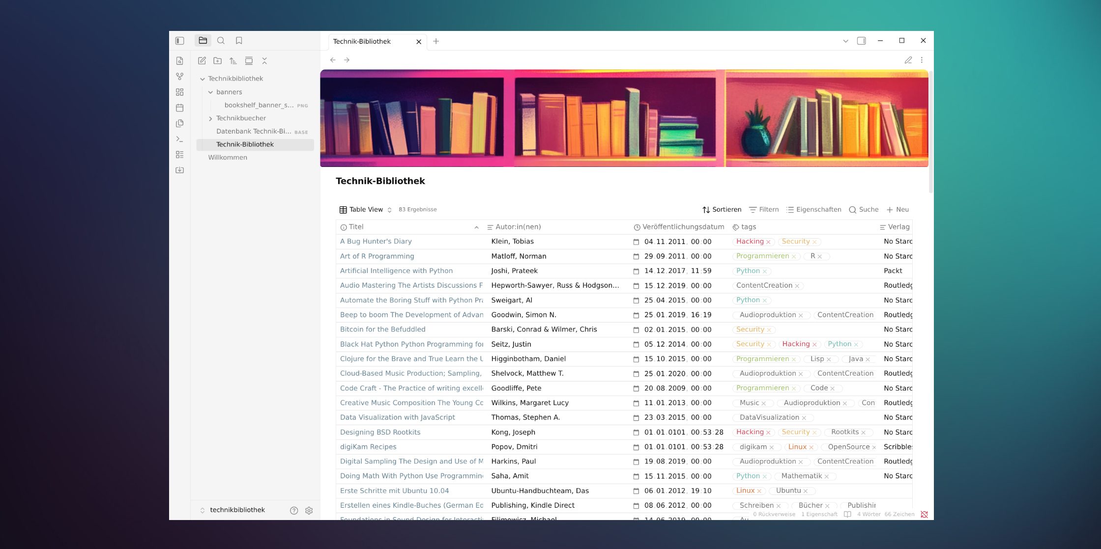 Obsidian-Base mit Bucheinträgen